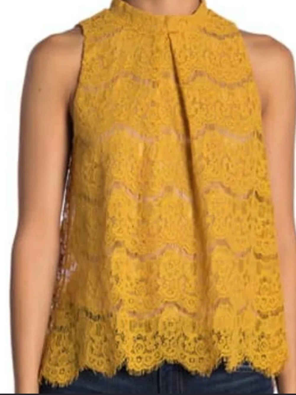 Women’s Love Fire Large Mustard Lace Boho Sleeveless Top Tank Lined